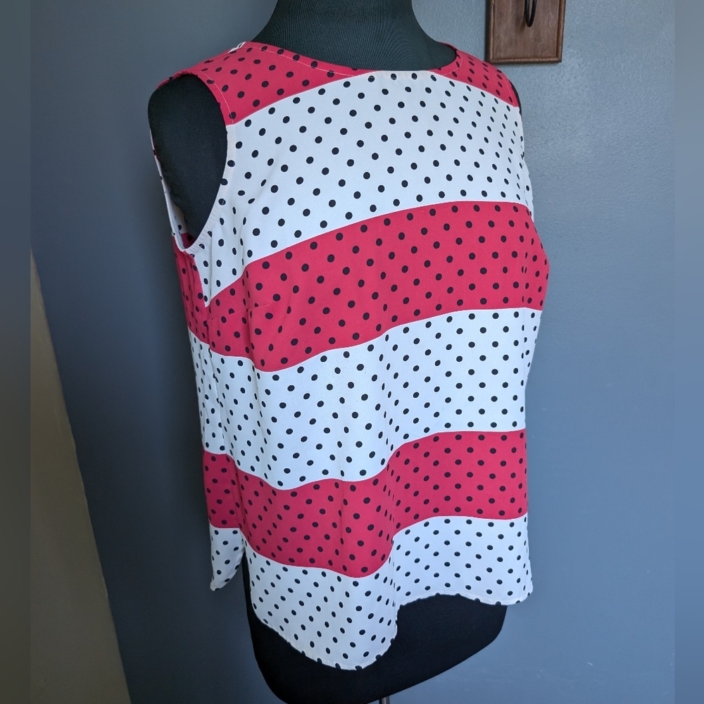 Talbots Polka Dot Sleeveless Top - Pink and White Lightweight Blouse